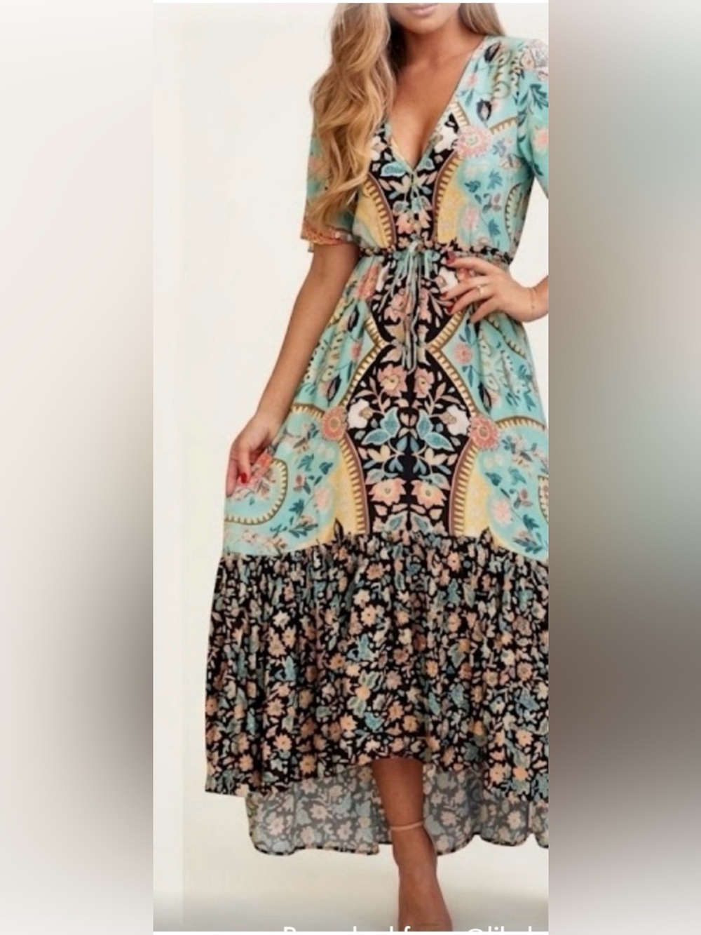 FARM Rio Aqua Paisley High-Low Midi  dress